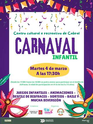 Fechas, información, programa, cartel, imágenes, mapa y ubicación de Carnaval Infantil de Cabral   en  Vigo