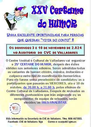 Fechas, información, programa, cartel, imágenes, mapa y ubicación de XXVI Certame do Humor de Valladares (2025)  en  Vigo