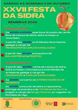 Fechas, información, programa, cartel, imágenes, mapa y ubicación de XXVII Festa da Sidra de Bembrive (2025)  en  Vigo