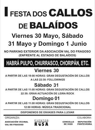 Fechas, información, programa, cartel, imágenes, mapa y ubicación de I Festa dos Callos de Balaídos  en  Vigo