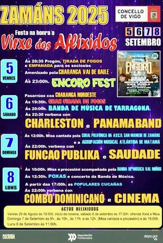 Fechas, información, programa, cartel, imágenes, mapa y ubicación de Festas de Zamáns - Virxe dos Aflixidos  en  Vigo