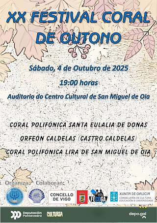 Fechas, información, programa, cartel, imágenes, mapa y ubicación de XX Festival Coral de Outono de San Miguel de Oia (2025)  en  Vigo