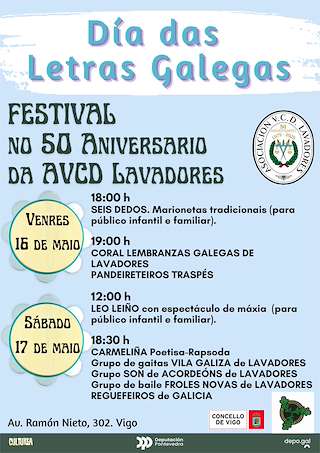 Fechas, información, programa, cartel, imágenes, mapa y ubicación de XIX Festival das Letras Galegas de Lavadores  en  Vigo