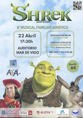 Fechas, información, programa, cartel, imágenes, mapa y ubicación de VIII Musical Familiar Benéfico - Shrek Adaptación   en  Vigo