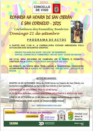 Fechas, información, programa, cartel, imágenes, mapa y ubicación de San Cipriano y San Cornelio de Bembrive  en  Vigo