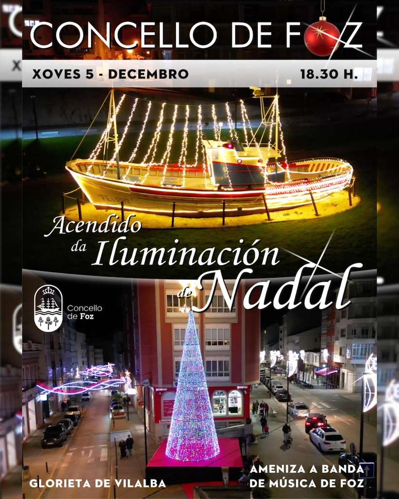 Acendido da Iluminación de Nadal (2024) en Foz